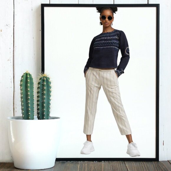 Tory Burch Cream Black Tuxedo Stripe Pants, Size 2 - Picture 5 of 9